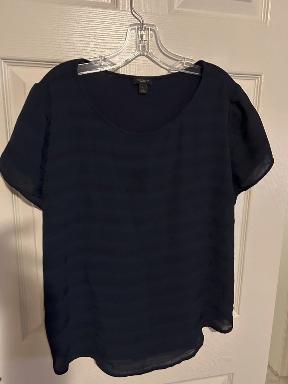 Ann Taylor Factory Navy Blue Layered Blouse Short SLeeve sz L